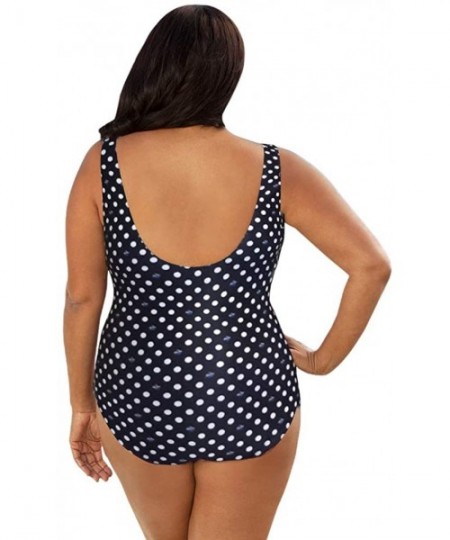 Racing Chlorine Resistant Swimmer Dot Plus Size Scoop Neck One Piece Swimsuit - CN18A3ZYN0L