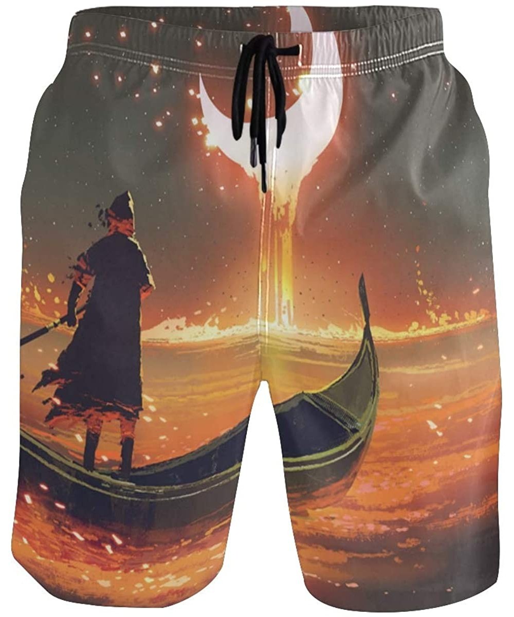 Board Shorts Men's Quick Dry Swim Trunks with Pockets Beach Board Shorts Bathing Suits - Melting Crescent Moon Digital Art St...