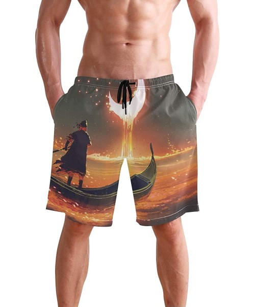 Board Shorts Men's Quick Dry Swim Trunks with Pockets Beach Board Shorts Bathing Suits - Melting Crescent Moon Digital Art St...