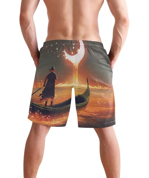 Board Shorts Men's Quick Dry Swim Trunks with Pockets Beach Board Shorts Bathing Suits - Melting Crescent Moon Digital Art St...