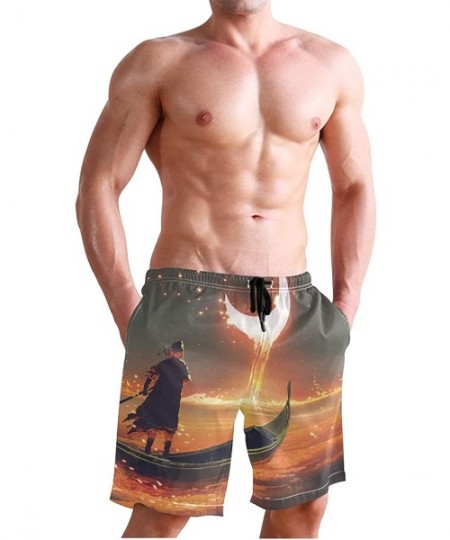 Board Shorts Men's Quick Dry Swim Trunks with Pockets Beach Board Shorts Bathing Suits - Melting Crescent Moon Digital Art St...