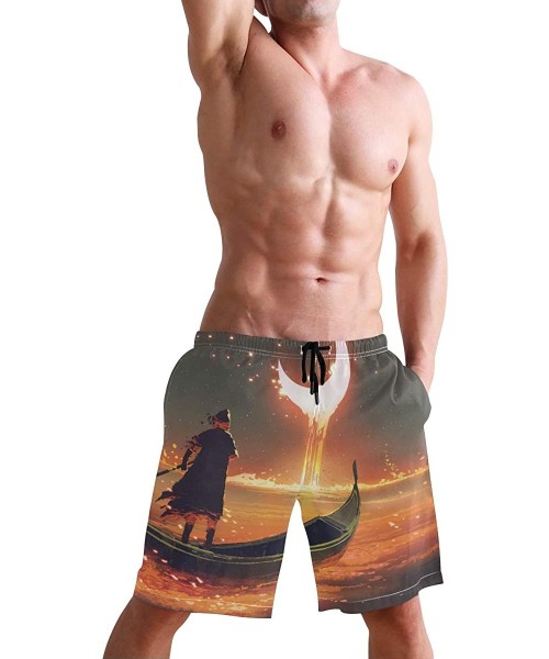 Board Shorts Men's Quick Dry Swim Trunks with Pockets Beach Board Shorts Bathing Suits - Melting Crescent Moon Digital Art St...