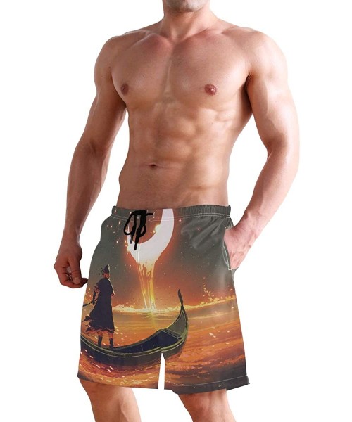 Board Shorts Men's Quick Dry Swim Trunks with Pockets Beach Board Shorts Bathing Suits - Melting Crescent Moon Digital Art St...