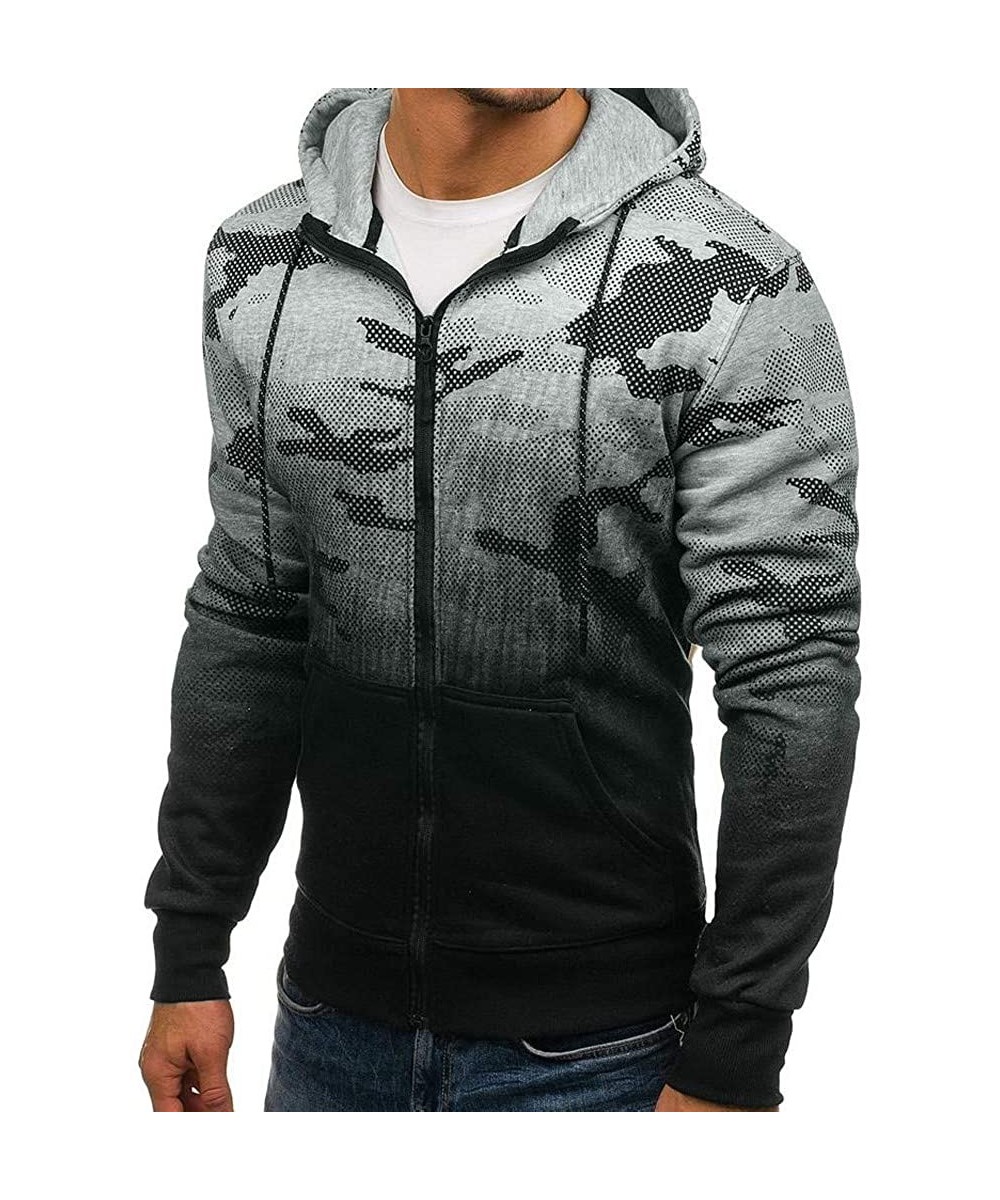 Rash Guards Men's Full Zip Sweatshirts Fit Hooded Pullover Running Clothing Printing Blouse Tops Hoodies With Pocket - Gray -...