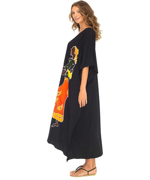 Cover-Ups Womens Long Kaftan Dress Beach Maxi Cover Up Casual Plus Size Dresses Coverup - Women Pounding Black - CZ18EZXYO9L