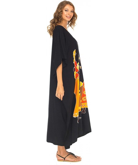 Cover-Ups Womens Long Kaftan Dress Beach Maxi Cover Up Casual Plus Size Dresses Coverup - Women Pounding Black - CZ18EZXYO9L