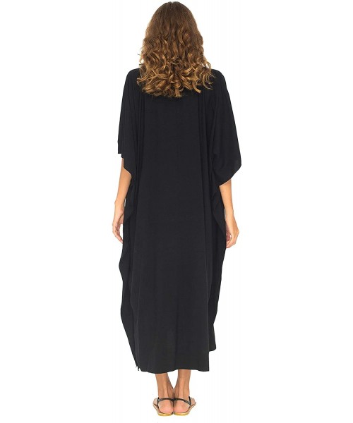 Cover-Ups Womens Long Kaftan Dress Beach Maxi Cover Up Casual Plus Size Dresses Coverup - Women Pounding Black - CZ18EZXYO9L