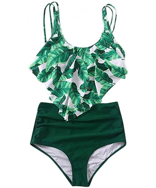 Sets Swimsuits for Women Two Pieces Bathing Suits Top Ruffled Racerback High Waisted Bottom Tankini Set Swimwear Green - CT18...