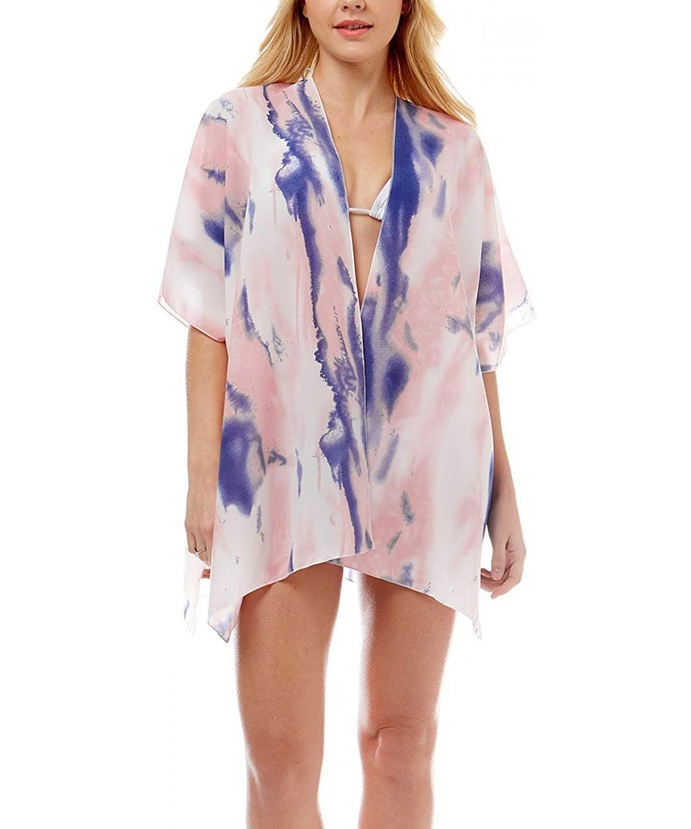 Cover-Ups Women's Tie Dye Summer Bathing Suit Cover Up Water Color Bikini Kimono Cardigan Beachwear Dress. Water Color Pink -...