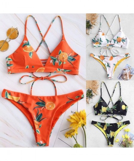 Sets Swimsuits for Women Bikini High Waist-Women's Lace-up Floral Leaf High Waisted Tummy Control Two Piece Tankini Swimsuit ...