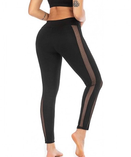 Rash Guards Women's Mesh Workout Leggings High Waisted Tummy Control Striped Patchwork Yoga Pants Gym Tights - Black - C018AA...