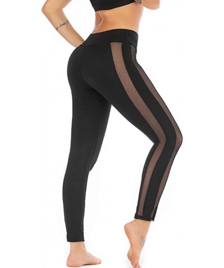 Rash Guards Women's Mesh Workout Leggings High Waisted Tummy Control Striped Patchwork Yoga Pants Gym Tights - Black - C018AA...