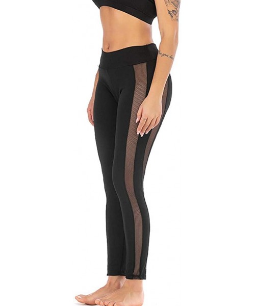 Rash Guards Women's Mesh Workout Leggings High Waisted Tummy Control Striped Patchwork Yoga Pants Gym Tights - Black - C018AA...