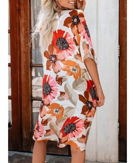 Cover-Ups Women's Floral Long Kimono Flowy Cardigan Loose Swimwear Open Front Casual Cover Up Tops - Multi02 - C6193THU49I