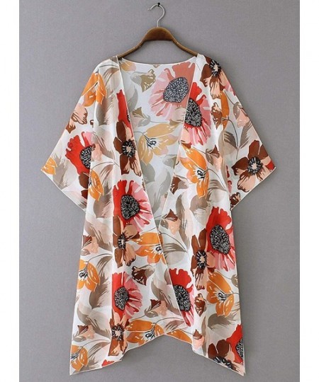 Cover-Ups Women's Floral Long Kimono Flowy Cardigan Loose Swimwear Open Front Casual Cover Up Tops - Multi02 - C6193THU49I