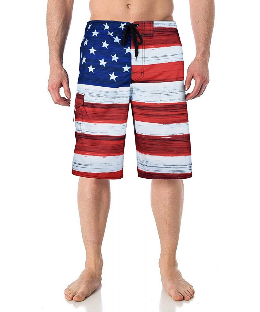 Board Shorts Men's American Flag Board Shorts Swimming Bathing Suit Waterproof Beach Shorts with Cargo Pockets - Classic Red ...