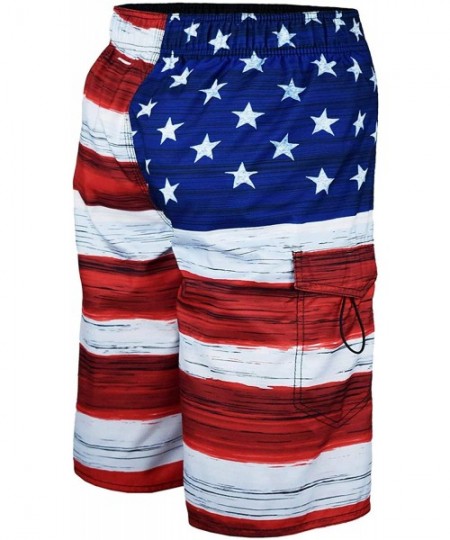 Board Shorts Men's American Flag Board Shorts Swimming Bathing Suit Waterproof Beach Shorts with Cargo Pockets - Classic Red ...