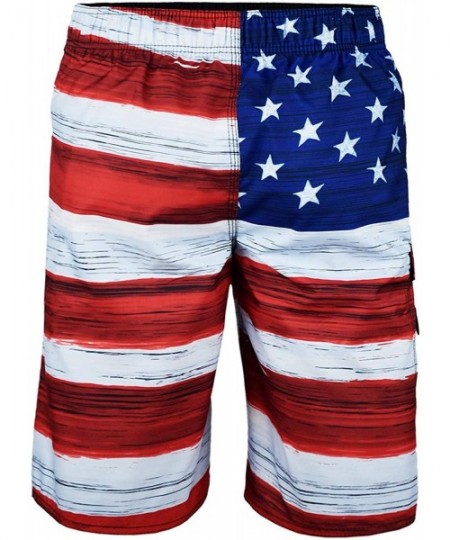 Board Shorts Men's American Flag Board Shorts Swimming Bathing Suit Waterproof Beach Shorts with Cargo Pockets - Classic Red ...