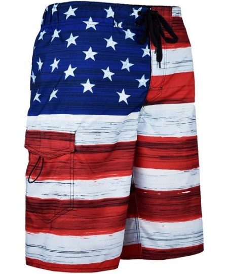 Board Shorts Men's American Flag Board Shorts Swimming Bathing Suit Waterproof Beach Shorts with Cargo Pockets - Classic Red ...