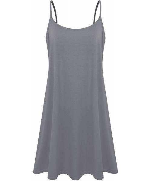 Cover-Ups Women's Casual Spaghetti Strap Loose Swing Slip Dress Casual Cami Tank Dresses - Charcoal - CG19CR9DW6M