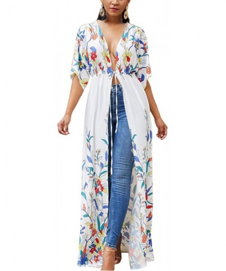 Cover-Ups Women Beachwear Turkish Kaftans Floral Print Long Bikini Swimsuit Cover up Caftan Beach Dress - Cotton Long Kimono ...