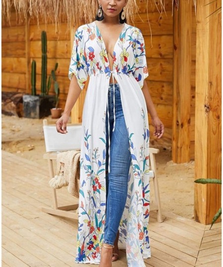 Cover-Ups Women Beachwear Turkish Kaftans Floral Print Long Bikini Swimsuit Cover up Caftan Beach Dress - Cotton Long Kimono ...