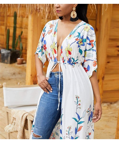 Cover-Ups Women Beachwear Turkish Kaftans Floral Print Long Bikini Swimsuit Cover up Caftan Beach Dress - Cotton Long Kimono ...