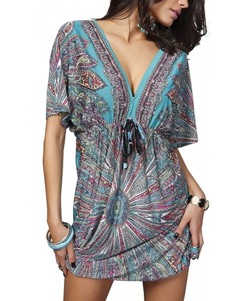 Cover-Ups Kaftan Dresses for Women Plus Size Maxi Dress Long Beach Cover Up Tunic - Green - CA18ZKKLKSR