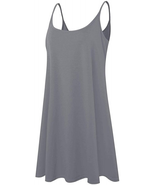 Cover-Ups Women's Casual Spaghetti Strap Loose Swing Slip Dress Casual Cami Tank Dresses - Charcoal - CG19CR9DW6M