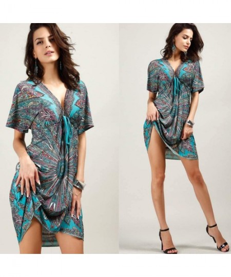 Cover-Ups Kaftan Dresses for Women Plus Size Maxi Dress Long Beach Cover Up Tunic - Green - CA18ZKKLKSR