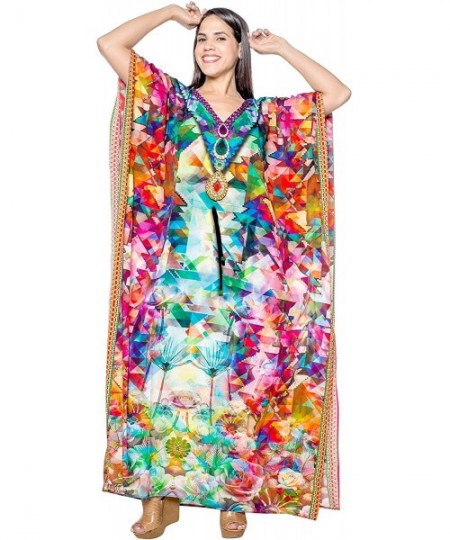 Cover-Ups Women's One Size Kaftan Lounger Casual Beach Swim Cover Ups Drawstring - Multicolor_v569 - CT12DM2QJ9Z