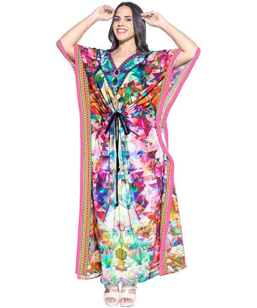 Cover-Ups Women's One Size Kaftan Lounger Casual Beach Swim Cover Ups Drawstring - Multicolor_v569 - CT12DM2QJ9Z