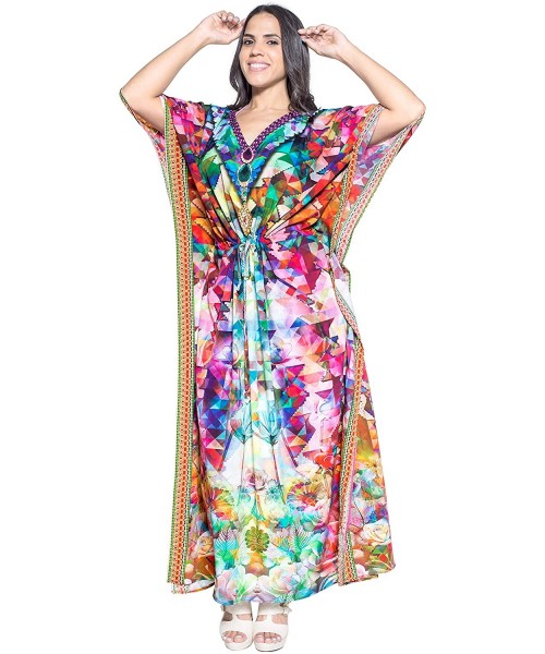 Cover-Ups Women's One Size Kaftan Lounger Casual Beach Swim Cover Ups Drawstring - Multicolor_v569 - CT12DM2QJ9Z