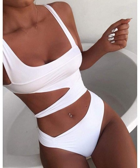 Sets Womens Cutout One Piece Swimsuit Solid Color Bathing Suit Padded Swimwear Monokini - White - CS193Y5EX3X