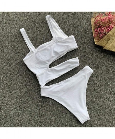 Sets Womens Cutout One Piece Swimsuit Solid Color Bathing Suit Padded Swimwear Monokini - White - CS193Y5EX3X