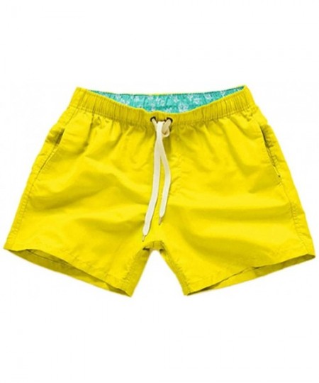 Briefs Beach Swimming Trunks Boxer Brief Swimsuit Swim Underwear Boardshorts with Pocket - Yellow - CU18T2Y0UCC