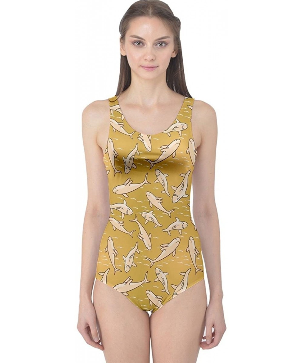 One-Pieces Womens Beachwear Sharks Penguin Dolphin Octopus Whale Fish Scales One Piece Swimsuit- X- Yellow Shark - CF11YSNVE7F