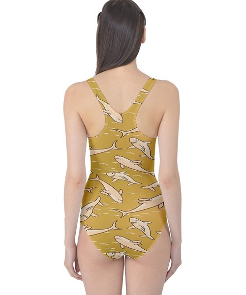 One-Pieces Womens Beachwear Sharks Penguin Dolphin Octopus Whale Fish Scales One Piece Swimsuit- X- Yellow Shark - CF11YSNVE7F