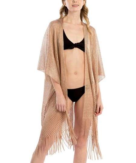 Cover-Ups Women Summer Beach Swimsuit Bikini Cover Up Kimono Cardigan - Metallic Net Shawl - Rose Gold - CC18QREHZK4