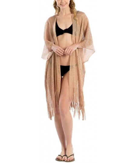 Cover-Ups Women Summer Beach Swimsuit Bikini Cover Up Kimono Cardigan - Metallic Net Shawl - Rose Gold - CC18QREHZK4