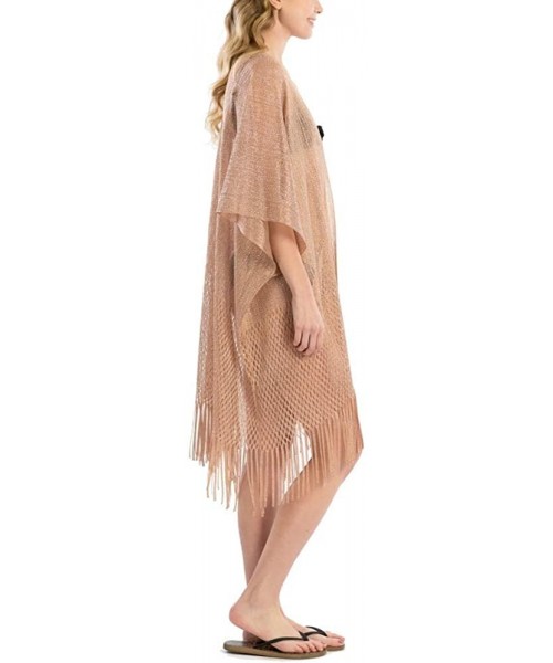 Cover-Ups Women Summer Beach Swimsuit Bikini Cover Up Kimono Cardigan - Metallic Net Shawl - Rose Gold - CC18QREHZK4