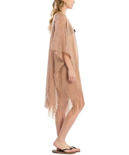 Cover-Ups Women Summer Beach Swimsuit Bikini Cover Up Kimono Cardigan - Metallic Net Shawl - Rose Gold - CC18QREHZK4