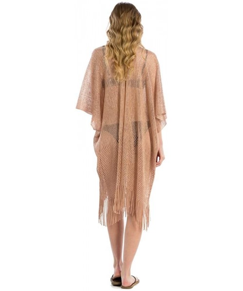 Cover-Ups Women Summer Beach Swimsuit Bikini Cover Up Kimono Cardigan - Metallic Net Shawl - Rose Gold - CC18QREHZK4