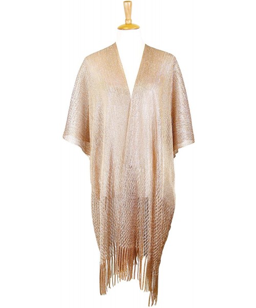 Cover-Ups Women Summer Beach Swimsuit Bikini Cover Up Kimono Cardigan - Metallic Net Shawl - Rose Gold - CC18QREHZK4