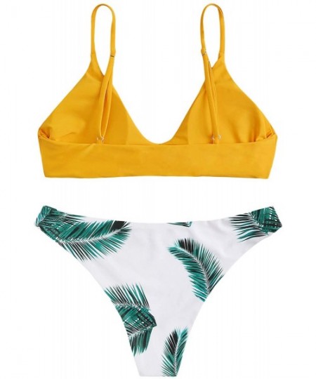 Sets Women's Tropical Print V Neck Bikini 2 Piece Swimsuit Set - Yellow - C6194ATEQO8