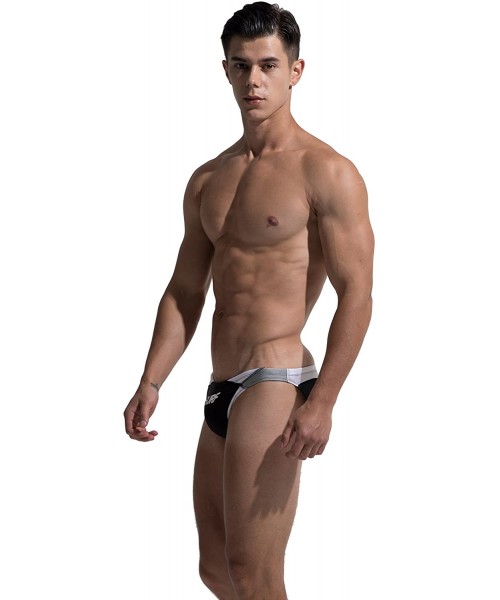 Briefs Men's Sunbath Swimwear Briefs - Black Joint White - CB18G7327MT