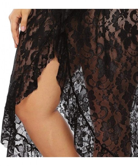 Cover-Ups Women Bathing Cover Ups Sexy Perspective Floral Lace Open Front Long Swimsuit Kimono Cover Ups Beach Sheer Shirt Bl...