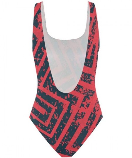 One-Pieces Women's Adjustable Strap One Piece Red Squid Monokini Swimsuit - Red Industrial Maze Grunge Effect - CZ18R3TYI2C