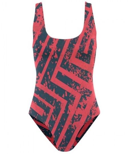 One-Pieces Women's Adjustable Strap One Piece Red Squid Monokini Swimsuit - Red Industrial Maze Grunge Effect - CZ18R3TYI2C