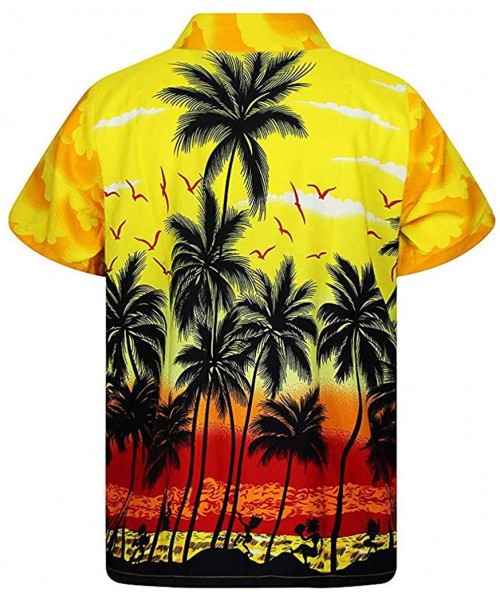 Rash Guards Funky Hawaiian Shirt Men Short-Sleeve Front-Pocket Beach Palm Multi Colors - Yellow - CL194N74YAO